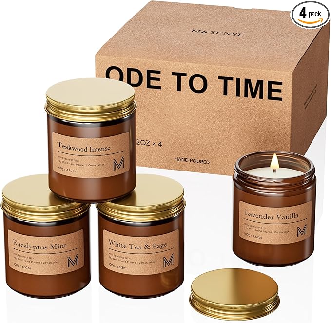 M&SENSE 4 Pack Christmas Candle Gift Set, Aromatherapy Candle Gift for Men and Women, Soy Wax Candles Home Scented, Long L...