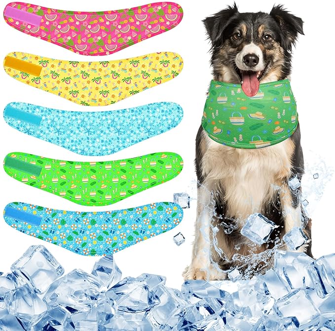 Dansydaisy 5 Dog Cooling Bandanas Dog Instant Cooling Neck Wraps Basic Collars Breathable Ice Scarf Pet Heat Relief Collar...