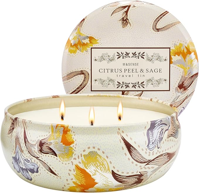 M&SENSE 3 Wick Soy Candles for Home Scented, 12oz Citrus & Sage Scented Aromatherapy Candle for Stress Relief, 40 Hour Bur...