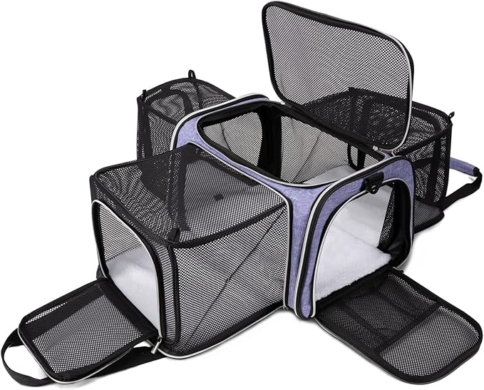 BAGLHER Cat Carrier Bag,Airline Approved Pet Carrier Soft Side Pet Travel 5 Sides Open Doors 3 Sides Expandable Foldable D...