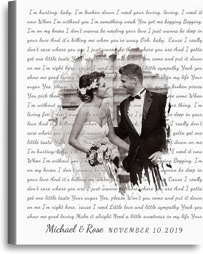Personalized Music Lyrics Song Canvas/Photo Unframed/Framed Prints Heart in Heart Names Date Upload Photo on Prints Annive...