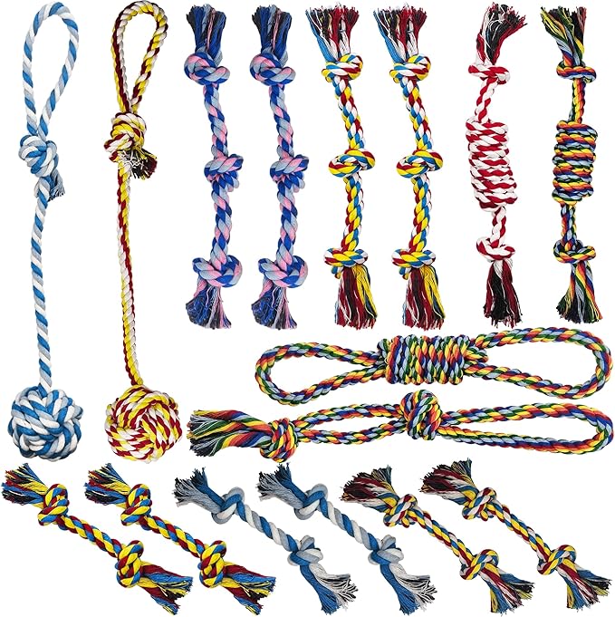 Jastorfer 16 Pcs Small Dog Rope Toys, Puppy Tug of War Toy Set for Small Breeds 0-15 Lbs, Cotton Dog Tug Toys for Boredom,...