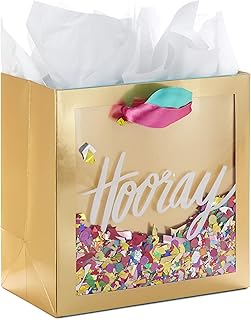 Hallmark Signature 7" Medium Gift Bag with Tissue Paper (Hooray; Gold with Pink, Teal, Purple Confetti) for Bridal Shower...