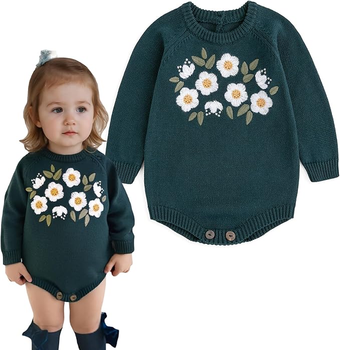 Simplee kids Baby Girls Kint Romper Fall Long Sleeve Rompers Newborn Baby Solid Overall Jumpsuit Outfits