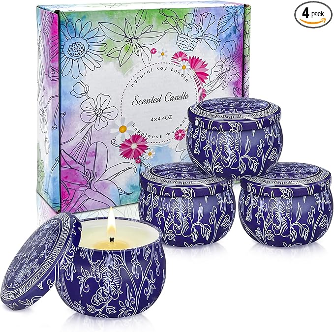 Citronella Candles - 4 Pack Citronella Candles Outdoor Set，4.4 oz, Indoor Scented Natural Soy Wax Candles Portable Travel ...