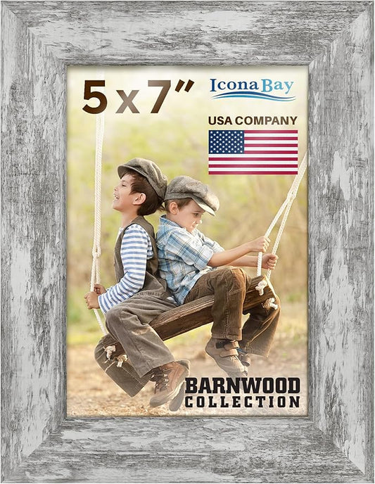 Icona Bay 5x7 Pony Gray Picture Frame, Country Rustic Style 5 x 7 Photo Frame, Table Top or Wall Mount, Barnwood Collection