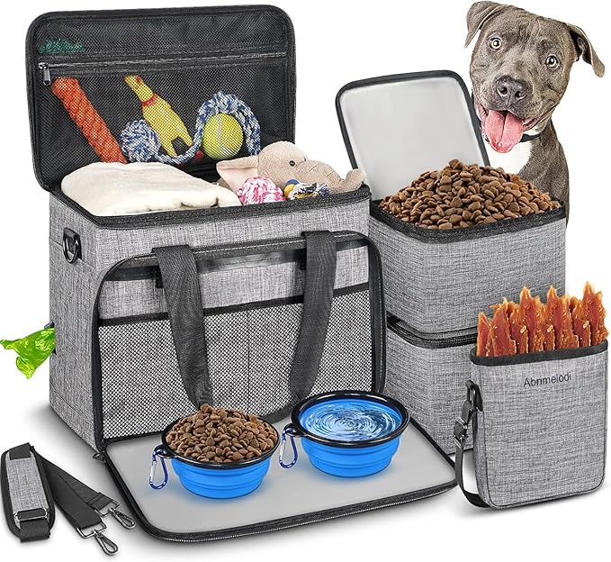 Abrimelodi 6 Set Dog Travel Bag, Large Pet Travel Kit for Supplies Includes 2 Food Containers, 1 Pet Organizer for Dogs, 2...