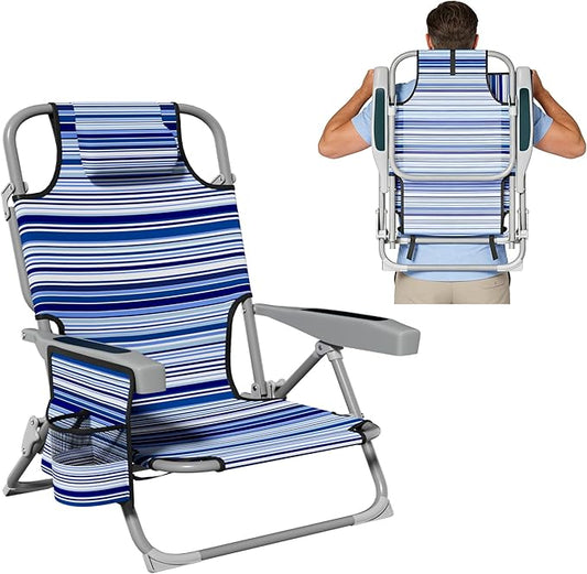 DIAMONDFORGE Lightweight Portable Beach Chair for Adults, 350 LBS Capacity Backpack Beach Chair, Reclining Beach Chair wit...