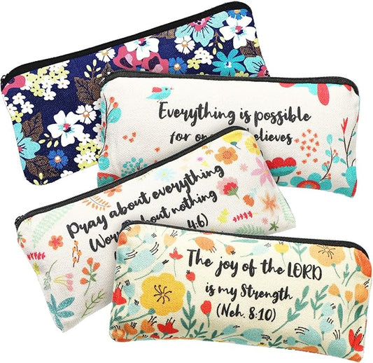 Outus 4 Pieces Inspirational Bible Verse Pencil Pouch Christian Pencil Case Scripture Makeup Bags Canvas Cosmetic Bags for...