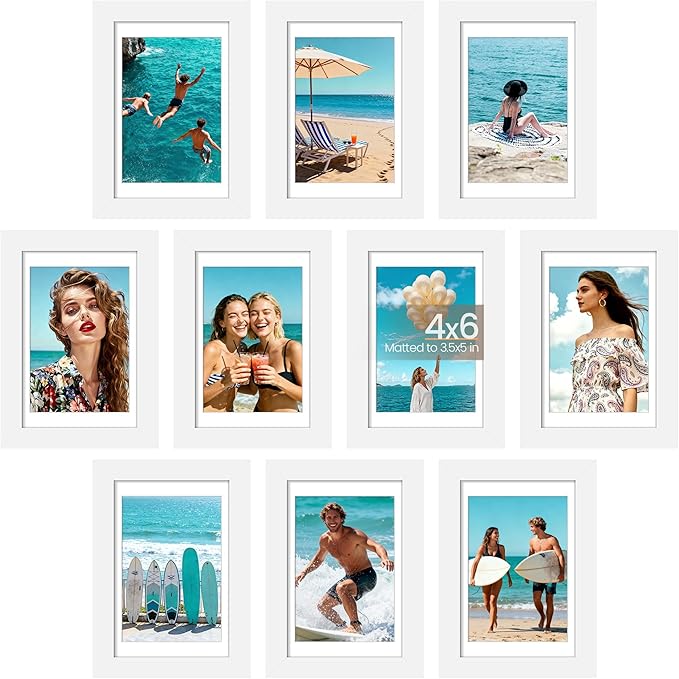 upsimples 4x6 Picture Frame Set of 10, Display Pictures 3.5x5 with Mat or 4x6 Without, Multi Photo Frames Collage for Wall...