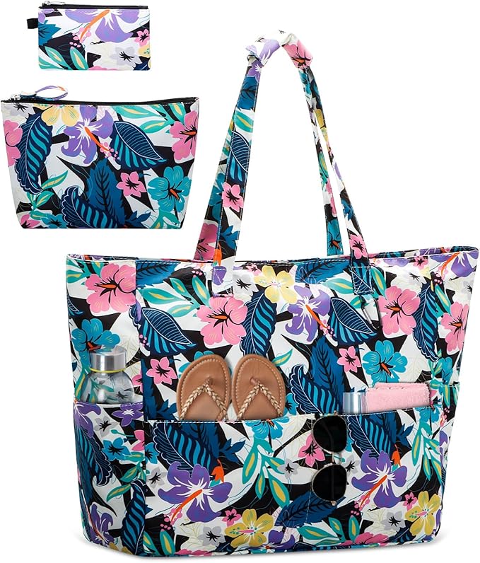 HUA ANGEL Beach Bag with Cosmetic Bag and Small Wallet, Sandproof Beach Tote for Women, Perfect for Beach Vacation Trip