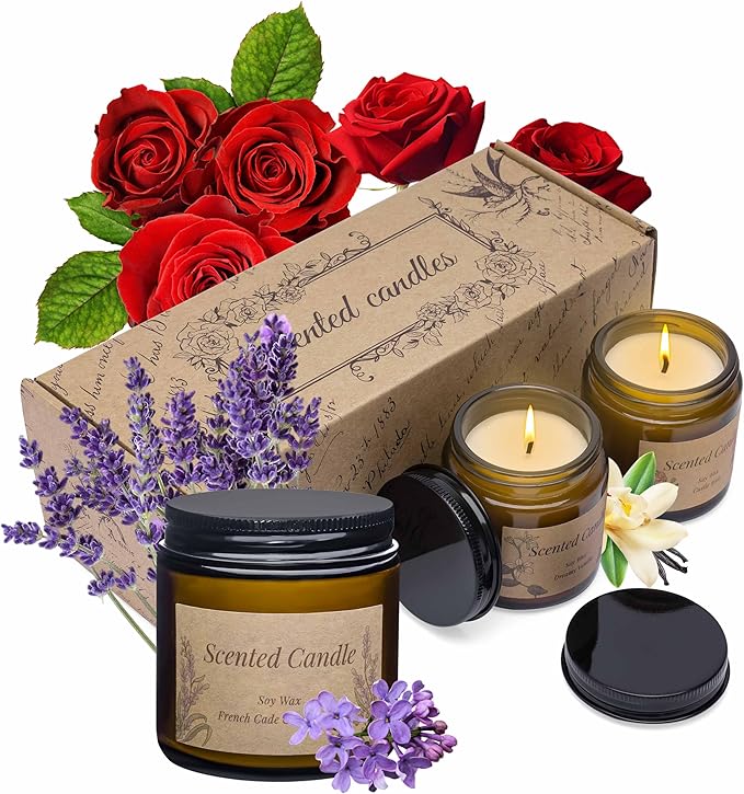 Rancco 3 Packs Scented Candles Set, Soy Candle for Home Scented, Floral Aromatherapy Jar Candles for Women & Men Ideal Gif...