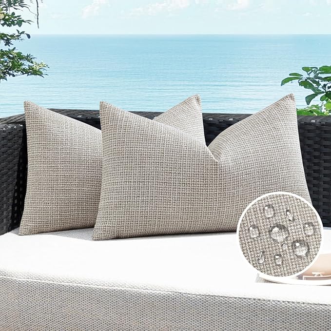 Artscope Outdoor Waterproof Throw Pillow Covers 12x20 Inch Decorative Linen Outdoor Pillows Cushion Case for Patio Couch S...