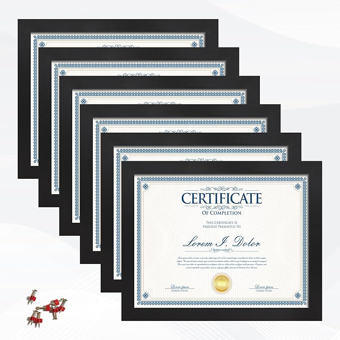 Flocey 8.5x11 Picture Frame set of 6, Multi Certificate 8.5 by 11 Picture Frames Bulk, Document Diploma Award Frame for Wa...