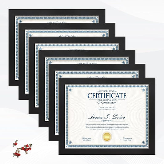 Flocey 8.5x11 Picture Frame set of 6, Multi Certificate 8.5 by 11 Picture Frames Bulk, Document Diploma Award Frame for Wa...