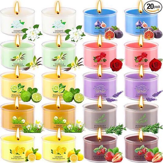 Aromatherapy Scented Candles 20 Pack - Small Candle Gift Set for Women with 10 Scents, 35g Long-Lasting Soy Wax Candles fo...