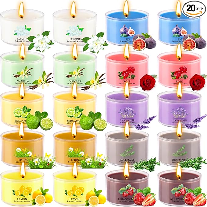 Aromatherapy Scented Candles 20 Pack - Small Candle Gift Set for Women with 10 Scents, 35g Long-Lasting Soy Wax Candles fo...