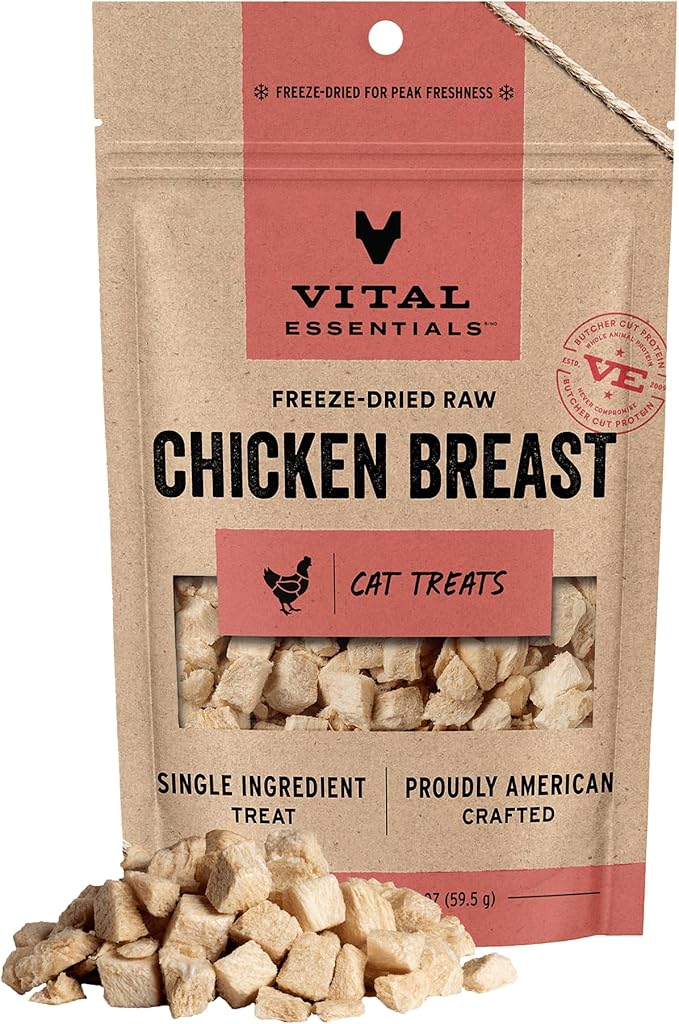 Vital Essentials Freeze Dried Cat Treats | Chicken Breast, Single Ingredient | Premium Quality | Grain Free, Healthy Treat...