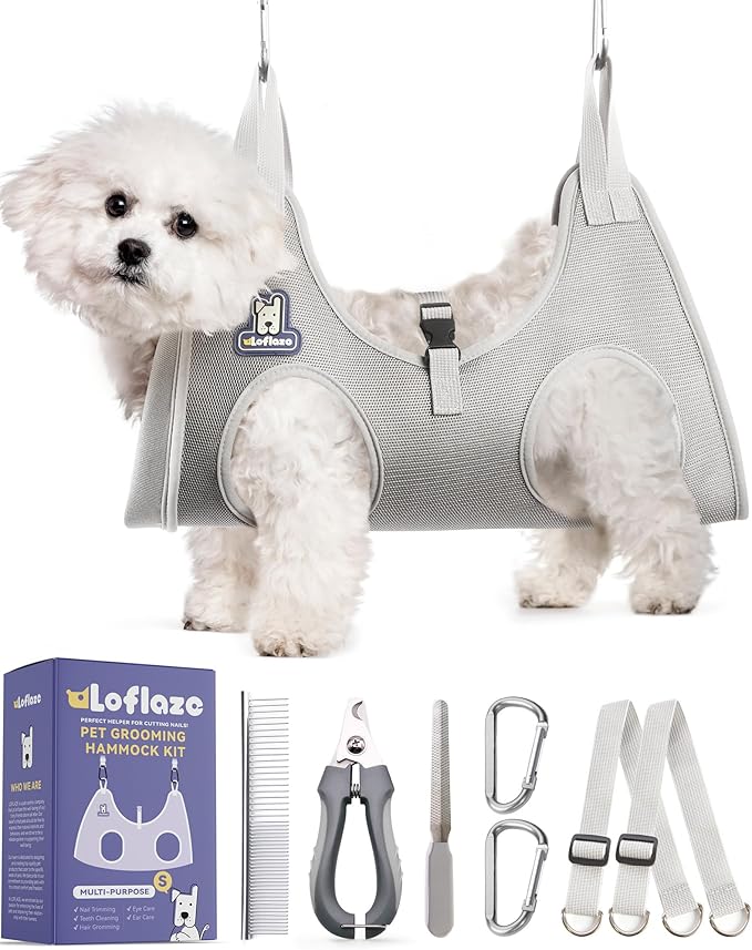 Loflaze Dog Grooming Hammock Harness for Dogs & Cats with Pet Nail Clipper Trimmer - Cat Hanger Sling for Trimming Clippin...