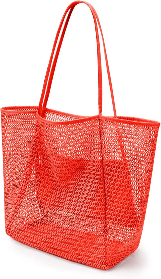 Frenou Mesh Tote Beach Bag For Women Fairycore Hobo Bag,Shoulder Bag Casual Crochet Bags Orange