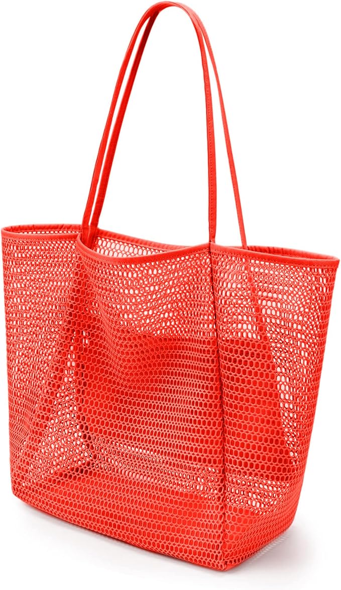Frenou Mesh Tote Beach Bag For Women Fairycore Hobo Bag,Shoulder Bag Casual Crochet Bags Orange