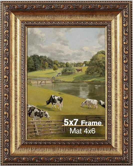 Splinterix 5x7 Gold Picture Frame, Ornate Vintage Picture Frames for Wall or Tabletop Display, 5x7 Photo Frame Gold with R...