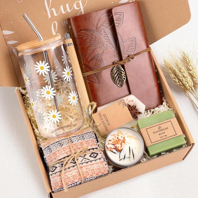 Unique Happy Birthday Gifts for Women, Gift Baskets for Women, Get Well Gifts Basket Ideas Box w/Glass Cup for Her Mom Fri...