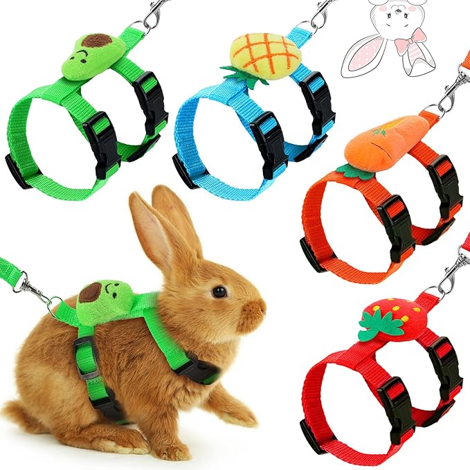 Tondiamo 4 Sets Adjustable Bunny Rabbit Harness and Leash Set Small Pet Cute Vest Harness Leash with Decoration for Bunny ...