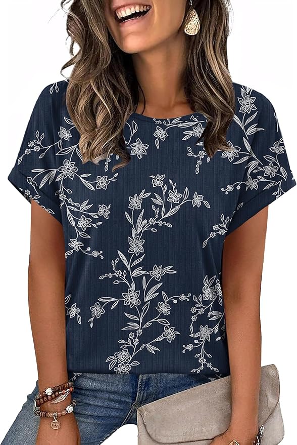 WIHOLL Women Textured Shirts Casual Cap Sleeve Tops Loose Fit 2026 Summer Spring Fashion Outfits Plain/Print