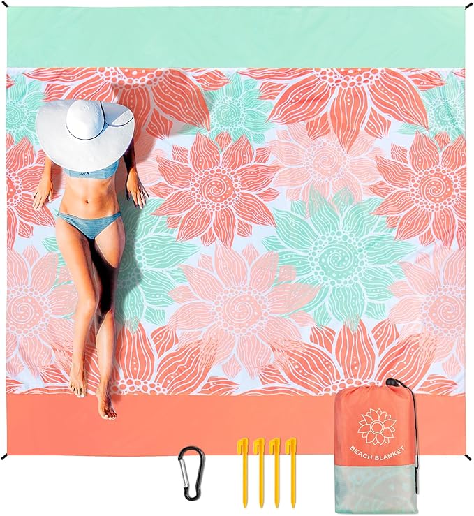HIHOHO Beach Blanket Waterproof Sandproof Extra Large Beach Mat 79" X 83"/120"x108"for 1-8 Adults Quick Drying Durable Out...