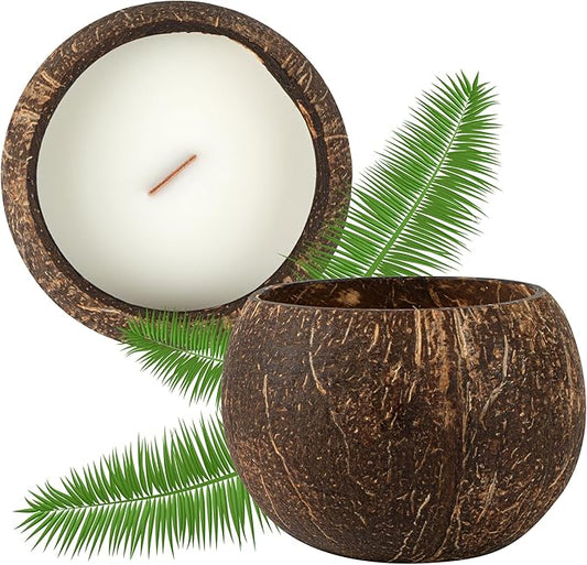 Restaurantware Coconut Shell Candle - 1 Soy Wax Candle 3.94 x 3.94 x 2.76 Inches - Handmade Decorative Candle Bowl with Wo...