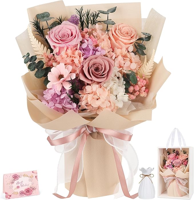 Flowers for Delivery Prime Preserved Flowers Bouquet That Last 3-5 Years Real Forever Roses Bouquet for Mom Mother Women W...