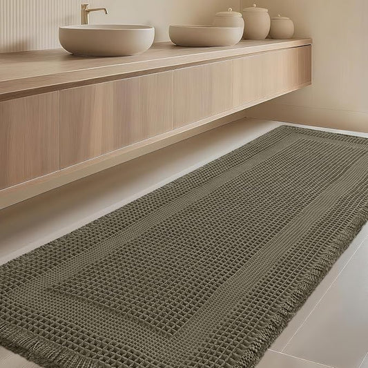 IM HOME Extra Large Waffle Bath Mat, Greyish Green 5'x2', Boho Bathroom Rugs Absorbent Non Slip, Ultra Soft Bathroom Mat, ...