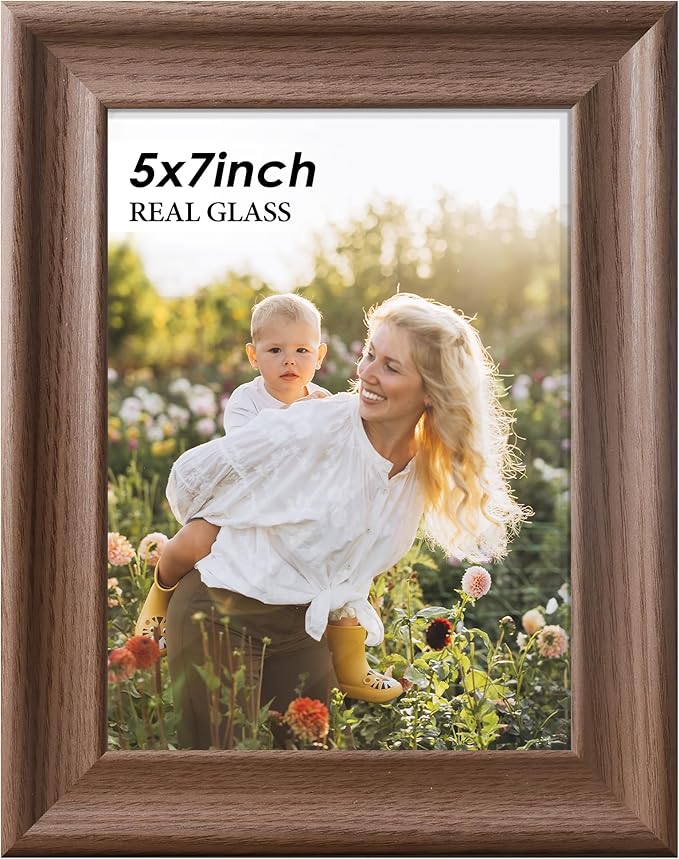 PEALSN 5x7 Picture Frame with Real Glass Front and Black Backboard, Wall Gallery Photo Frames for Wall Mounting or Tableto...