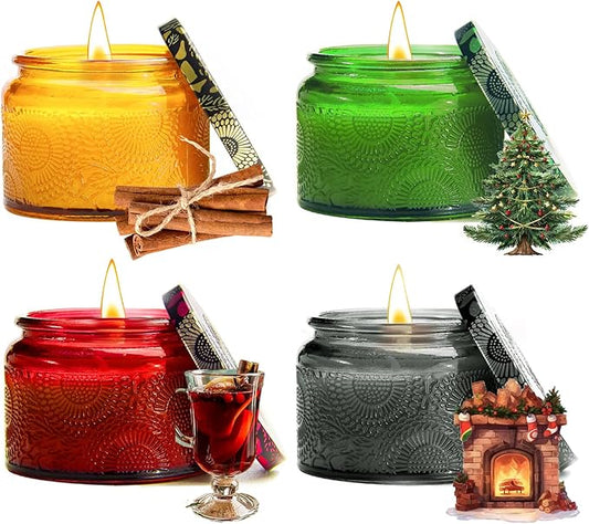 Azulfra Christmas Scented Candles Gift Set - Holiday Soy Wax Candles with Festive Scents - Christmas Tree, Fireplace, Cinn...