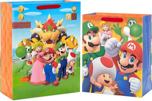 Hallmark Nintendo Super Mario Brothers Gift Bags (1 Large, 1 Extra Large) Luigi, Princess, Yoshi, Toad