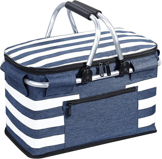 KEFOMOL Insulated Picnic Basket,Leak-Proof Collapsible Cooler Bag,26L Grocery Basket with Lid,2 Sturdy Handles,Storage Bas...