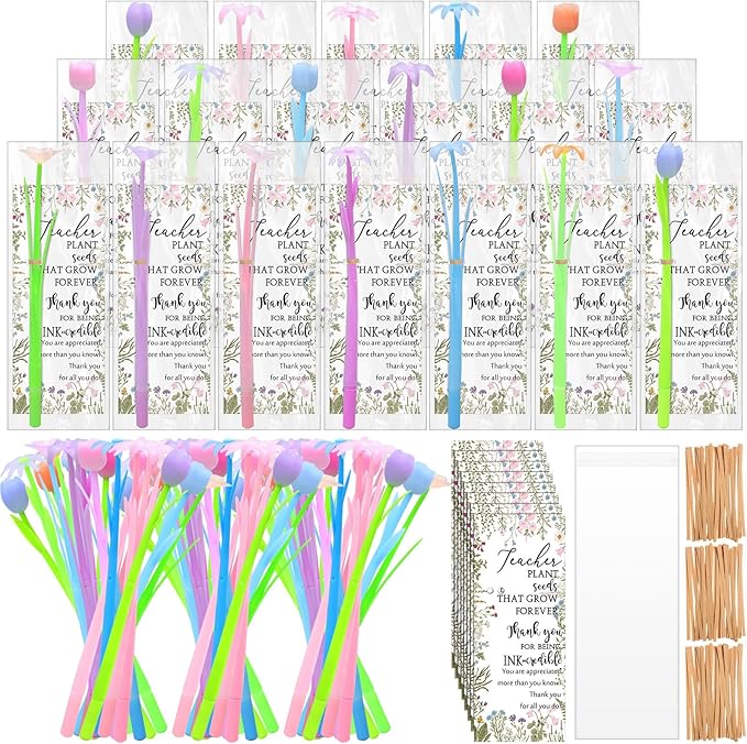 Spakon 36 Sets Teacher Appreciation Gifts 36 Color Changing Flower Pens 36 Thank You Cards Tulip Rose Pen for Teachers Tea...