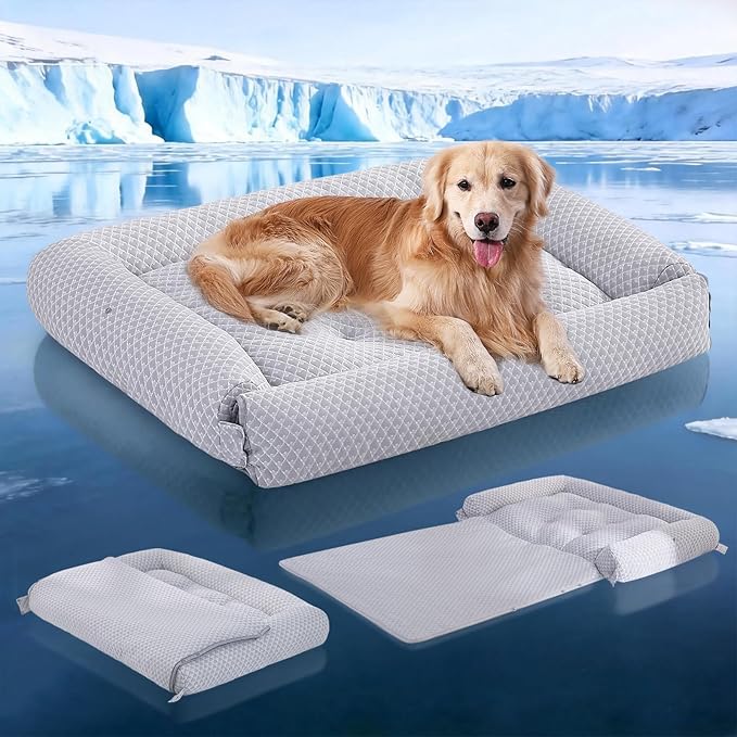 Rywell Cooling Dog Bed Extra Large Sized Dog, 43" x 31", Orthopedic Pet Bed with 3-in-1 Adjustable Design, Dog Cooling Mat...