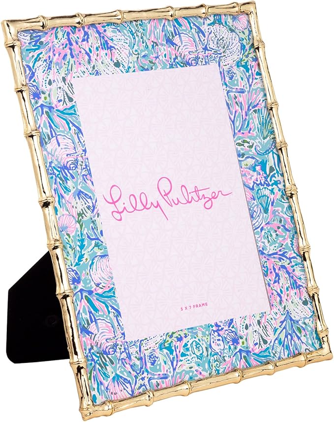 Lilly Pulitzer 5x7 Picture Frame, Decorative Photo Frame for Tabletop, Bamboo Metal Frame with Glass Front, Soleil It On Me