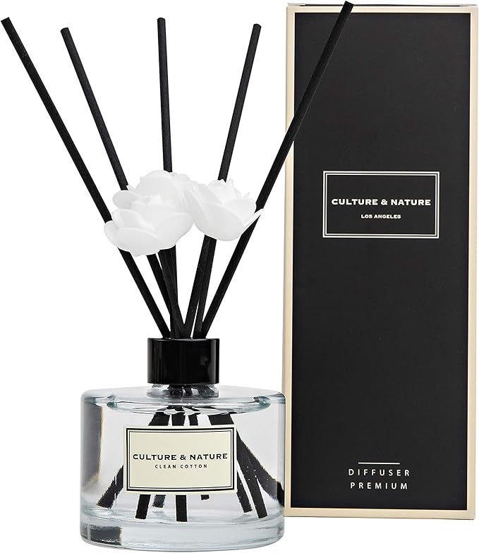 CULTURE & NATURE Reed Diffuser Set 6.7oz (200ml) Clean Cotton Scented Diffuser with Sticks Home Fragrance Reed Diffuser fo...