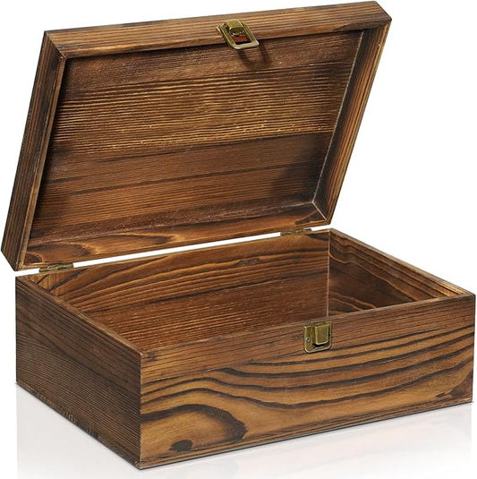 RJMKD Large Wooden Keepsake Box, Vintage Storage Box with Hinged Lid, Decorated Wooden Memory Box for Crafts Art Hobbies P...