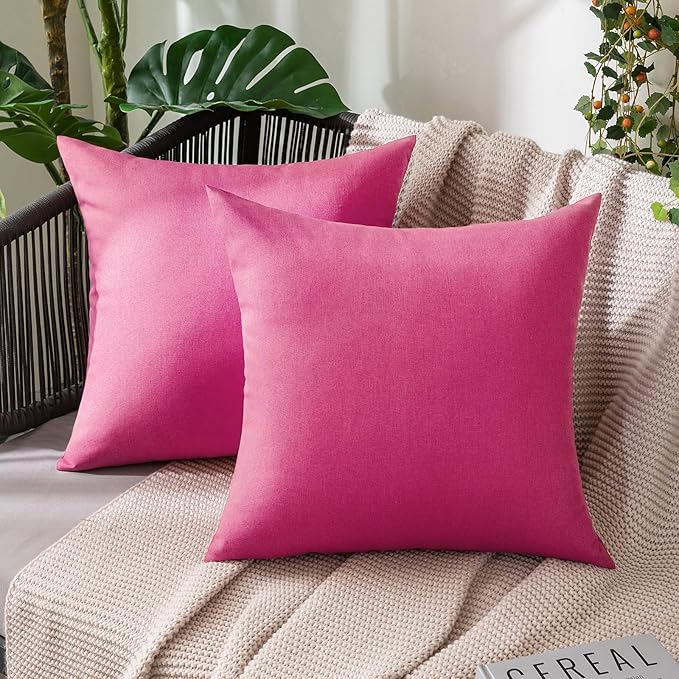 MIULEE Pack of 2 Decorative Outdoor Solid Waterproof Throw Pillow Covers Faux Linen Garden Farmhouse Cushion Cases for Pat...