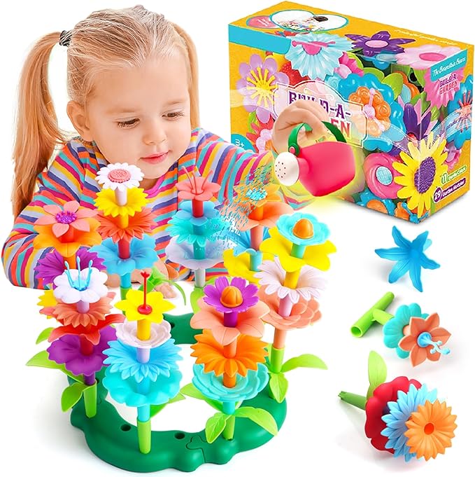 FUNZBO Girl Flower Garden Building Toys Set - Birthday Gifts for Age 2 3 4 5 6 Years Old Girls, STEM Montessori Educationa...