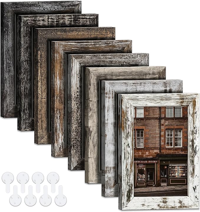 Bagous 5x7 Picture Frames Set of 8, Vintage Rustic Farmhouse Industrial Style Photo Frames, High Definition Real Glass, fo...