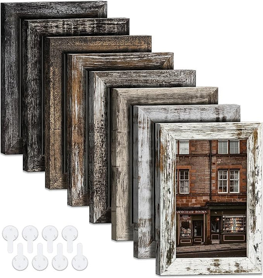 Bagous 5x7 Picture Frames Set of 8, Vintage Rustic Farmhouse Industrial Style Photo Frames, High Definition Real Glass, fo...