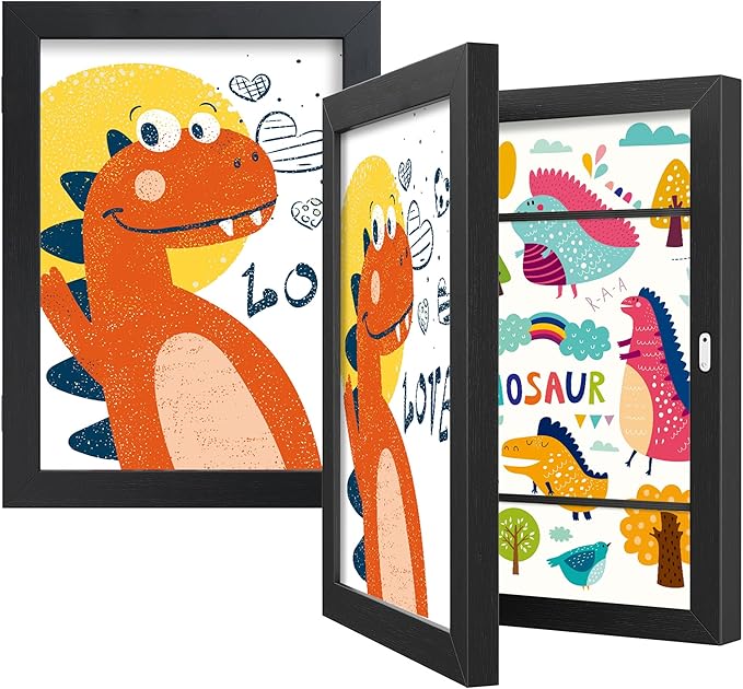 BAIJIALI Black Art Frames for Kids Artwork - Front Opening Holds 150 Drawings, 3D Crafts - 2 Packs 8.5x11 with mat or 9x12...