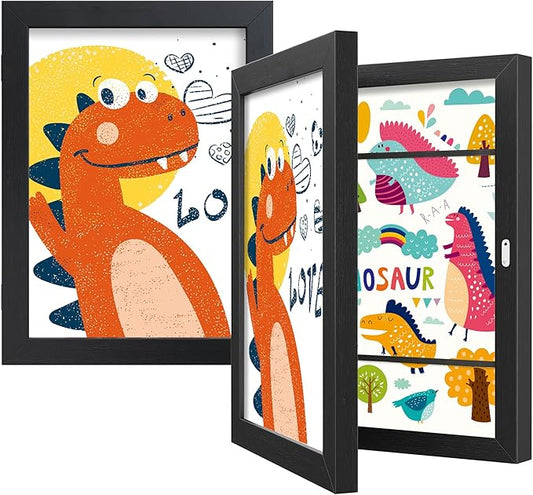 BAIJIALI Black Art Frames for Kids Artwork - Front Opening Holds 150 Drawings, 3D Crafts - 2 Packs 8.5x11 with mat or 9x12...