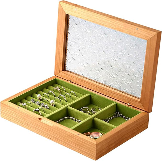 EURIELK Wooden Jewelry Box for Women, Medium Size Natural Solid Cherry Wood Vintage Trinket Organizer with Large Storage, ...