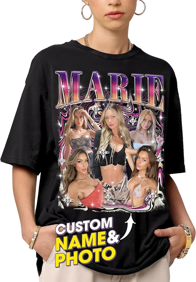 Mit & Mia Custom Bootleg Rap Tee Shirt for Boyfriend Girlfriend Custom Face Tshirt Vintage Graphic Shirt Gift Idea Birthday